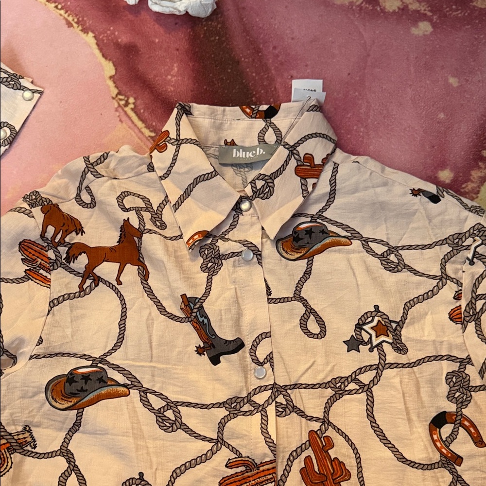Blue & Cream Cowboy Rope Print Shirt
